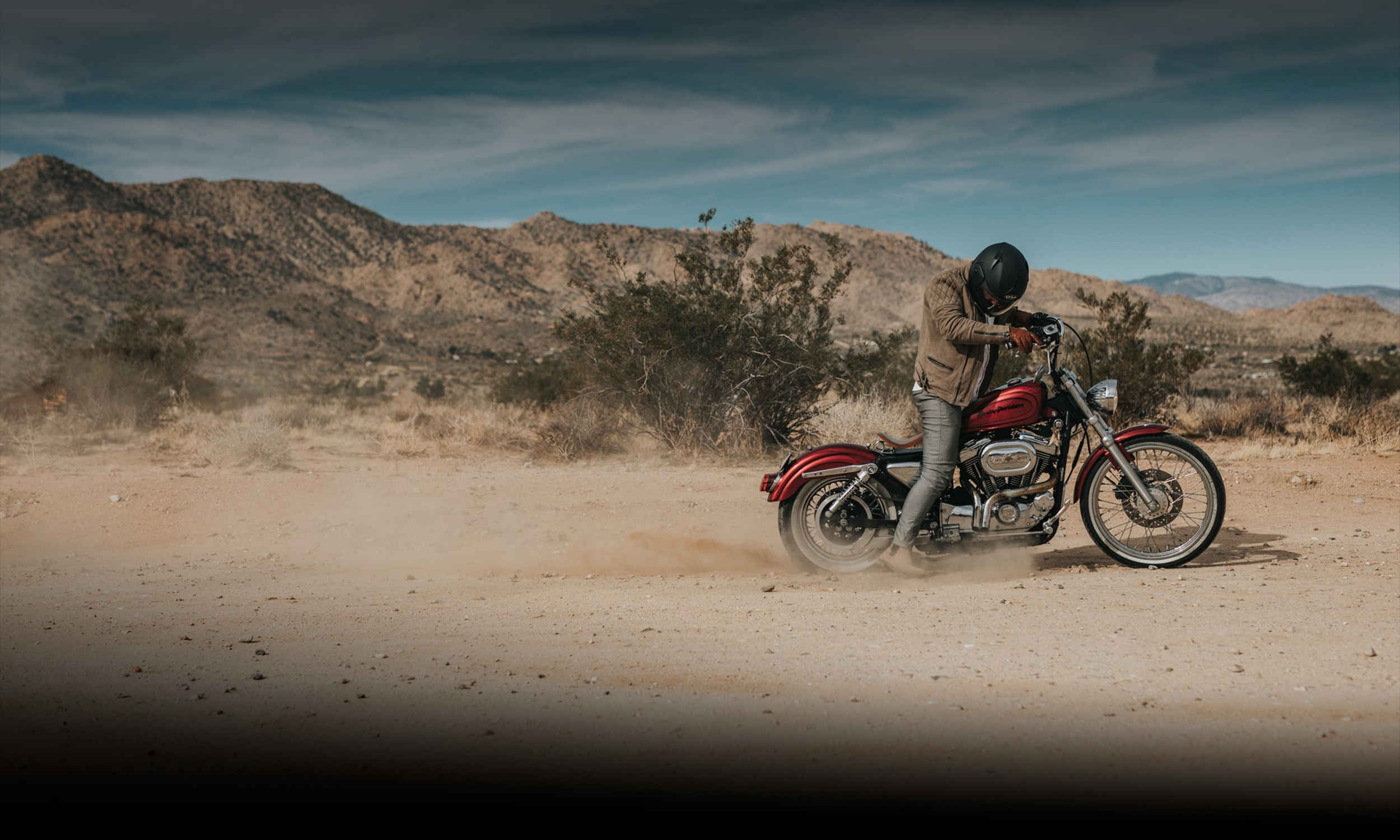 Harley-Davidson motorcycle rider in the desert